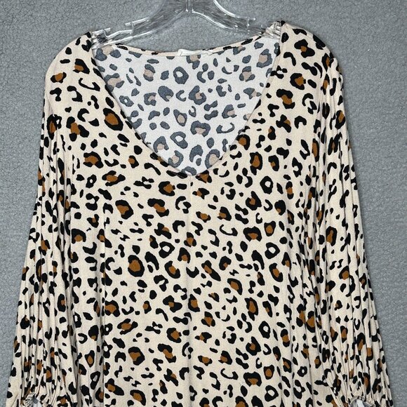 eeSome Shift Dress Womens Size Large Beige Leopard Print V Neck Knit Stretch - Picture 4 of 10